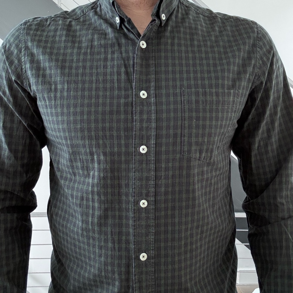 Ami Black and Green Plaid Button-Down Shirt